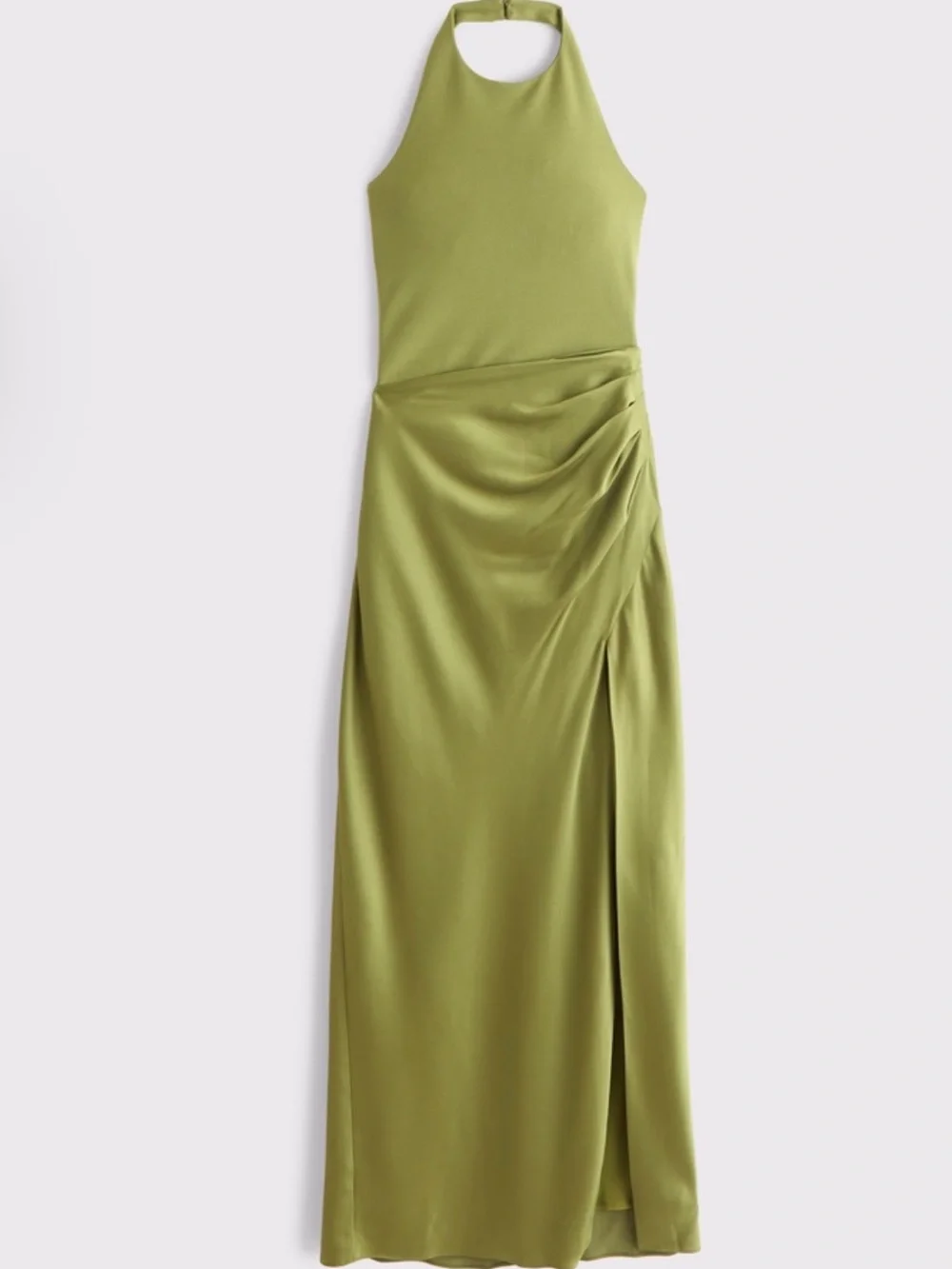 Abercrombie & Fitch Olive Halter Mixed Fabric Maxi Dress with Side Slit
